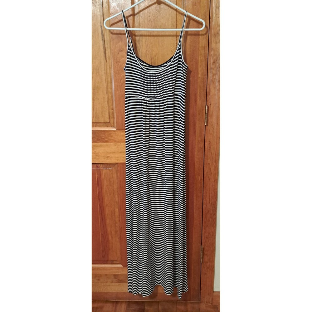 Calvin Klein Maxi Dress Sz 4 Black White Striped Knit Stretch Sleeveless Long S